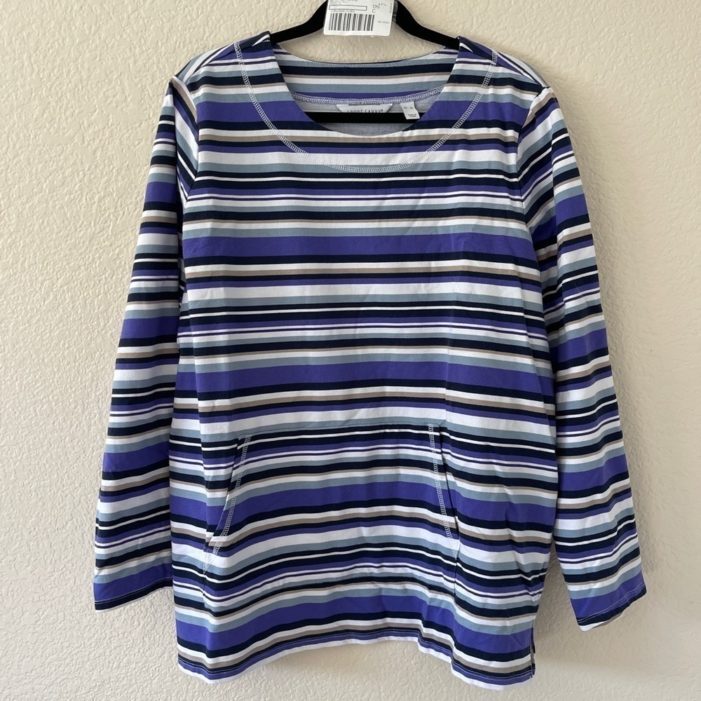 0303 - Women’s XL French Terry Striped Top with Front Pockets - Picture 4 of 5